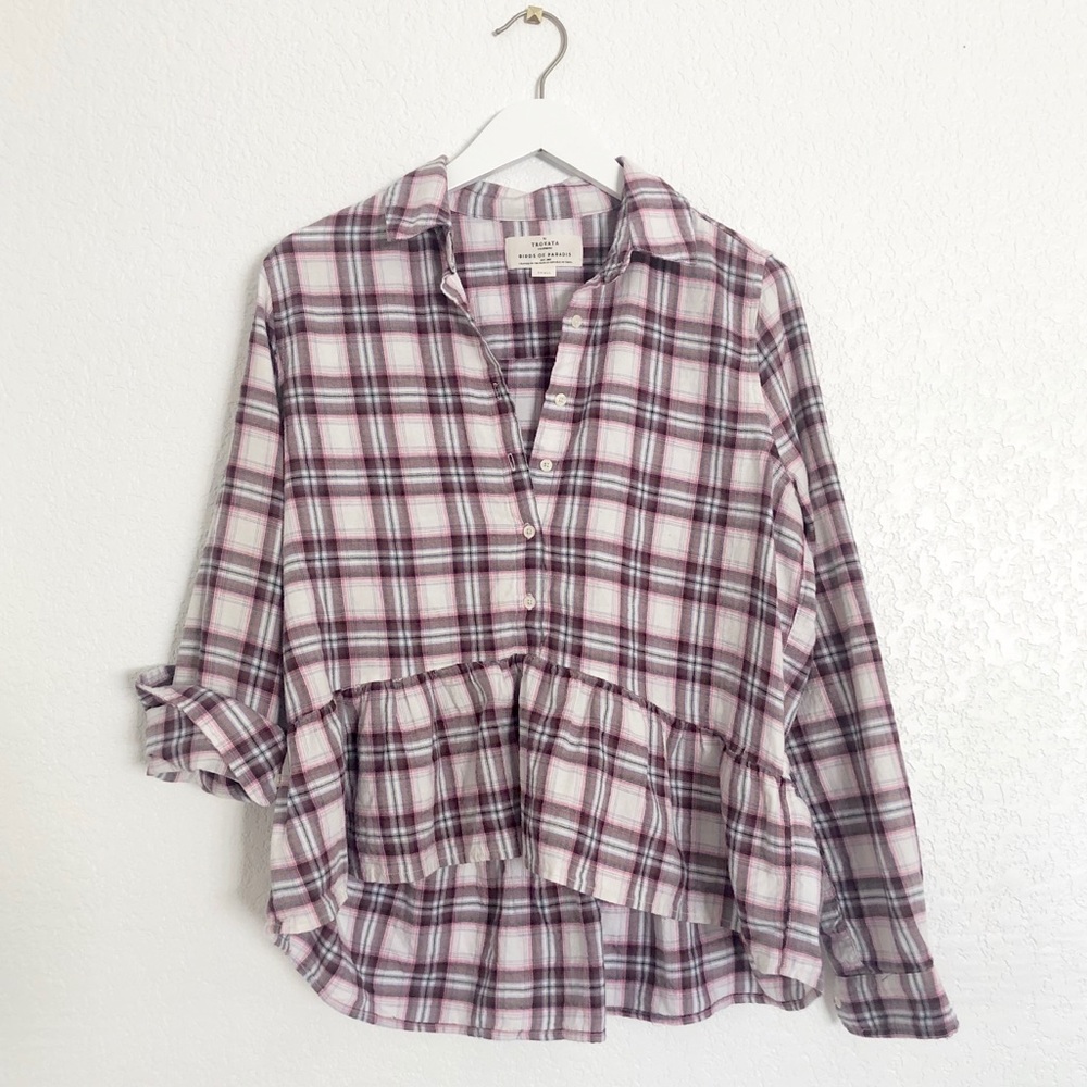 Birds of Paradise July 4th Pink Plaid Top S Ruffle